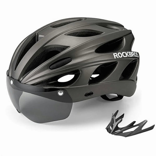 ROCKBROS TT-16-001 Bicycle Helmet Shock Absorbing EPS Cycling Helmet with Goggles Lens - Titanium - 1