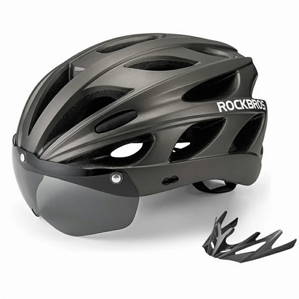 ROCKBROS TT-16-001 Bicycle Helmet Shock Absorbing EPS Cycling Helmet with Goggles Lens - Titanium - 1