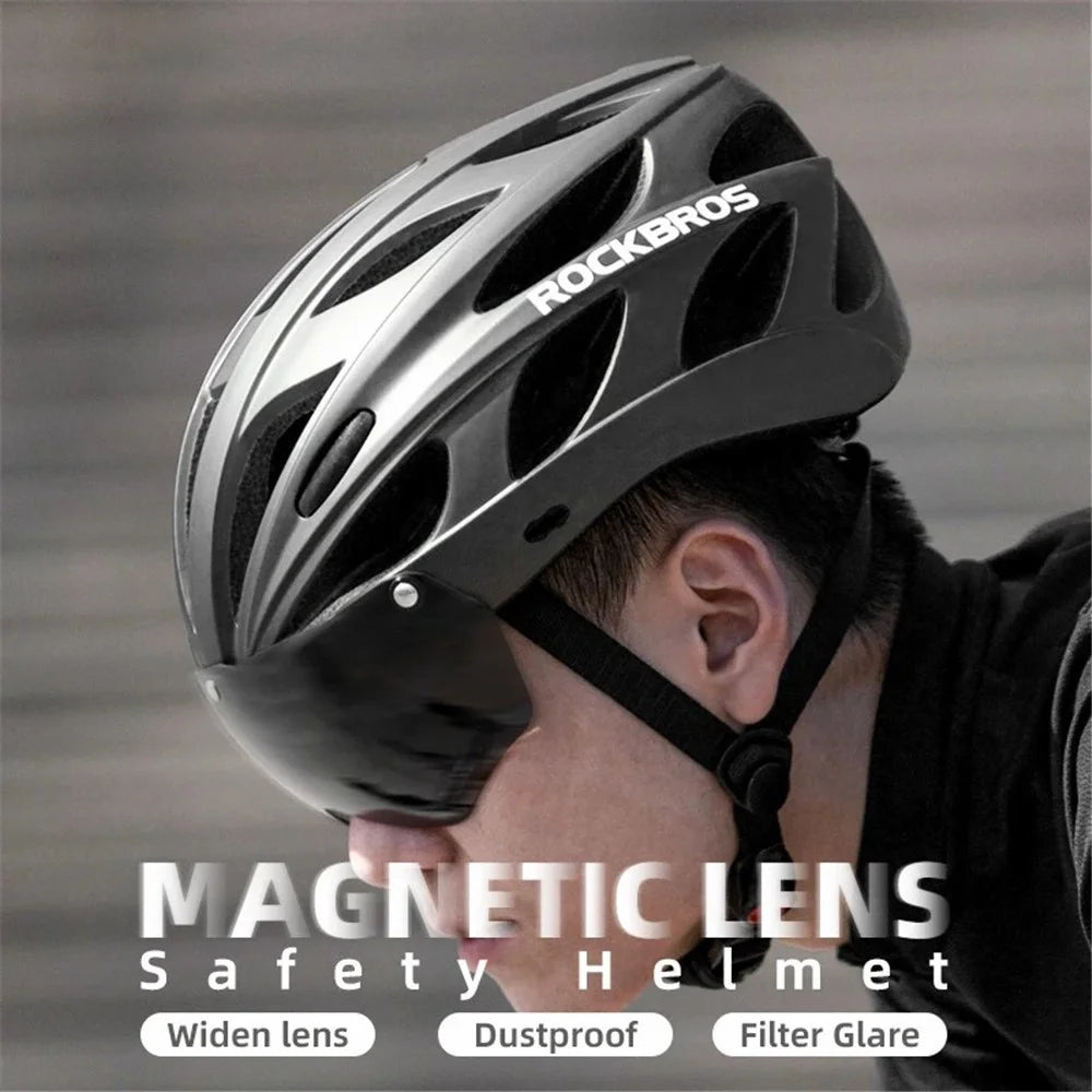 ROCKBROS TT-16-001 Bicycle Helmet Shock Absorbing EPS Cycling Helmet with Goggles Lens - Titanium - 5