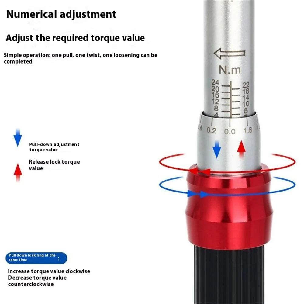 RIDERACE RR9512 1 / 4 Inch Drive Click Torque Wrench Set Bike 2-24Nm Adjustable Preset Torque Wrench Kit - 5