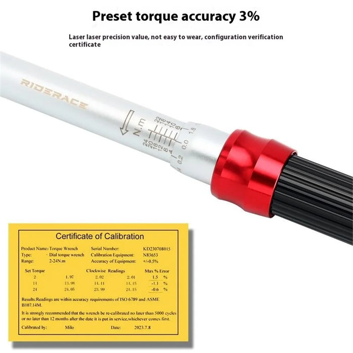 RIDERACE RR9512 1 / 4 Inch Drive Click Torque Wrench Set Bike 2-24Nm Adjustable Preset Torque Wrench Kit - 6