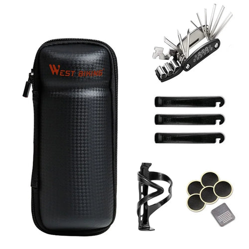 WEST BIKING YP1602818 Bicycle Repair Tools Bag Bike Kettle Rack Bottle Organizer Case - Carbon Fiber - 1