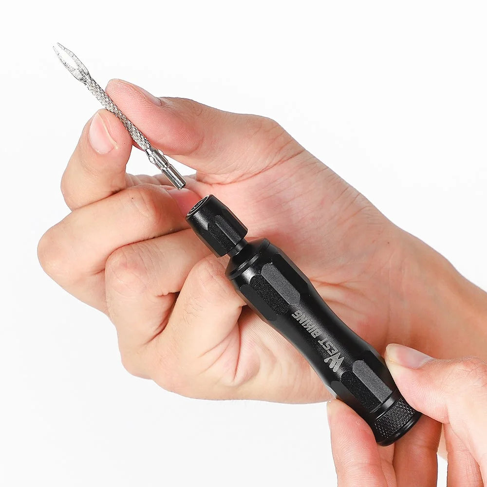 WEST BIKING Portable Mountain Bike Tire Repair Kit Aluminum Alloy Tubeless Tire Maintain Tool Set - Black - 6