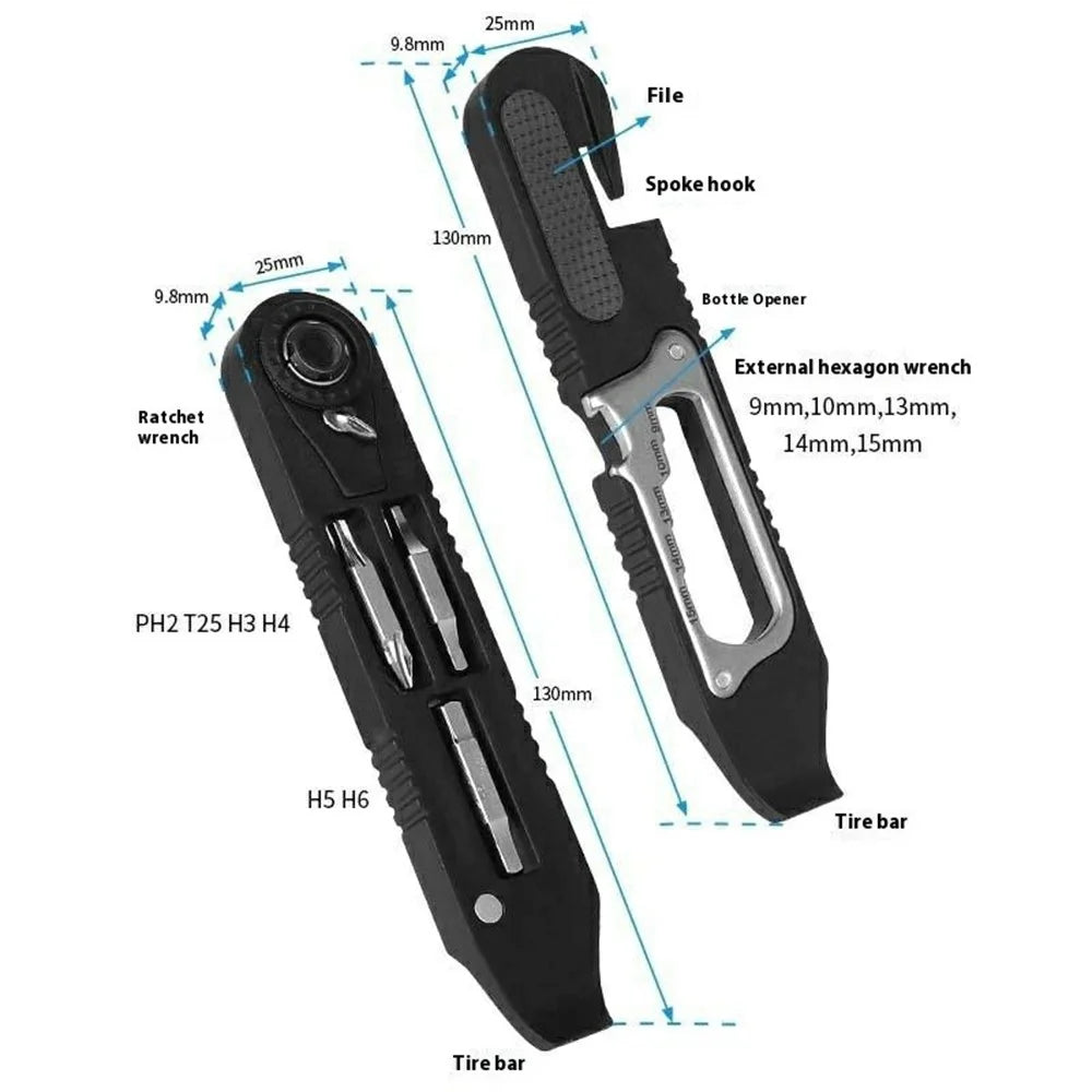 1 Pair Multifunction Bicycle Tire Lever Set with Ratchet Wrench  /  Hex Key for Road Mountain Bike Repair Tool - 6
