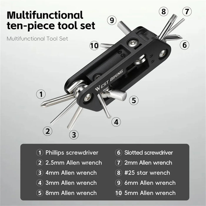 WEST BIKING YP0719488 10 in 1 Multitool for Bicycle Repair Kit Portable Screwdriver Hex Wrench Cycling Equipment - 6