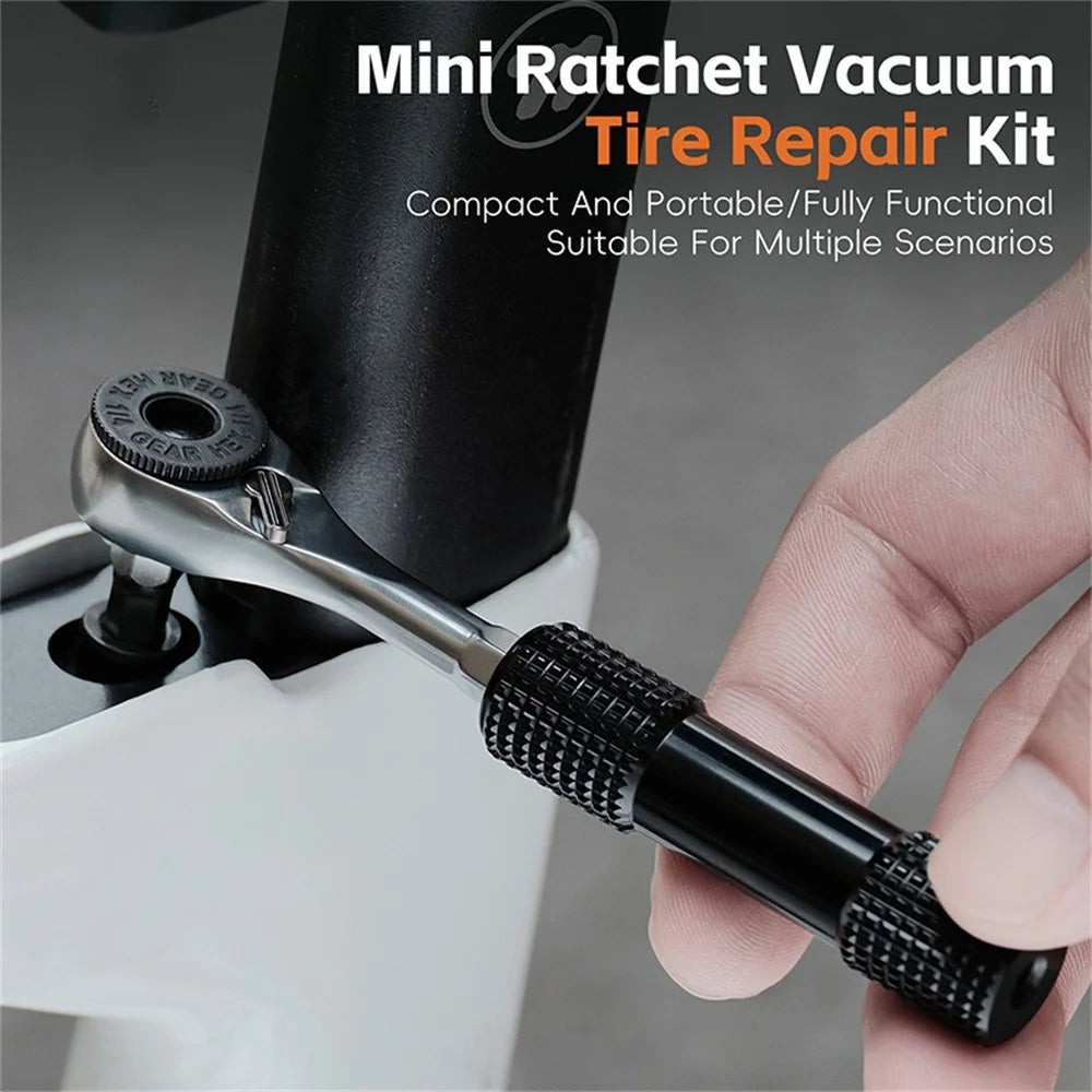 WEST BIKING YP0719484 Portable Bike Repair Tool Kit Mini Ratchet Wrench Set Vacuum Tire Patch Kit for Bicycle  /  E-Bike  /  Motorcycle - Black - 3