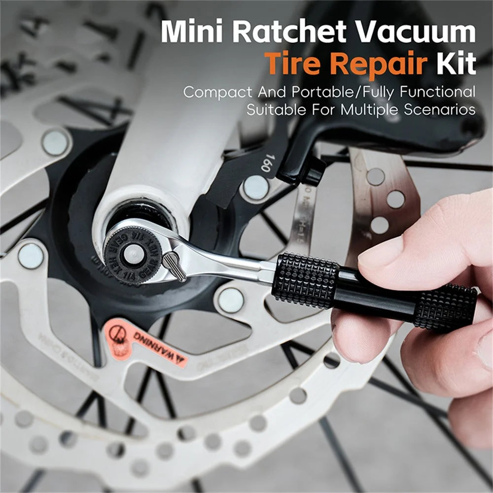 WEST BIKING YP0719484 Portable Bike Repair Tool Kit Mini Ratchet Wrench Set Vacuum Tire Patch Kit for Bicycle  /  E-Bike  /  Motorcycle - Black - 6