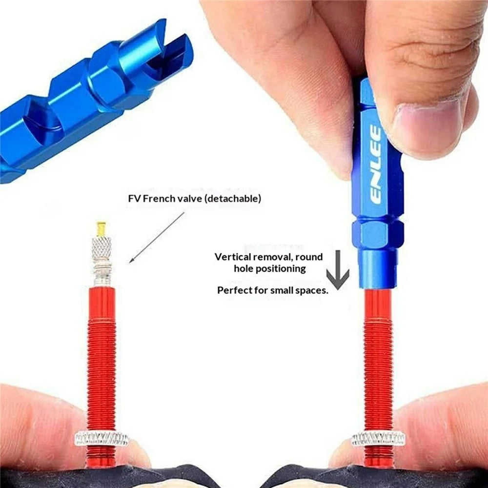 ENLEE E510 Bicycle Tire Valve Core Wrench Tool for FV / AV Valves Aluminum Alloy Portable Maintenance Tool - Blue - 4