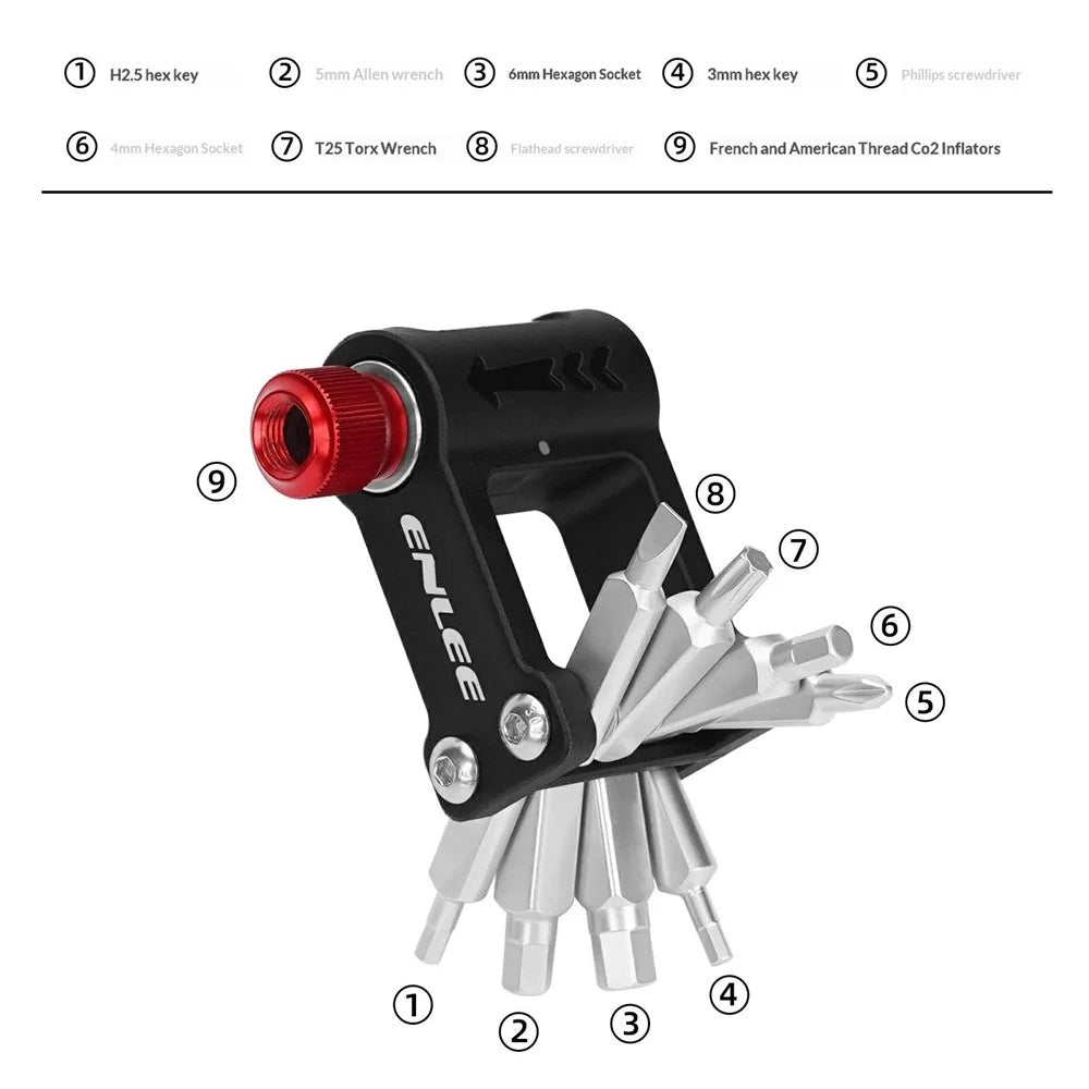 ENLEE EN55 Portable Bike Repair Tool Kit Mini Cycling Toolkit with CO2 Inflator for Bicycle Maintenance - 3