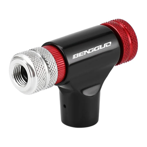 BENGGUO BG-1627 Bicycle CO2 Cylinder Inflator Adapter Aluminum Alloy Presta / Schrader Valve Air Pump Nozzle for Road / Mountain Bikes - Black - 1