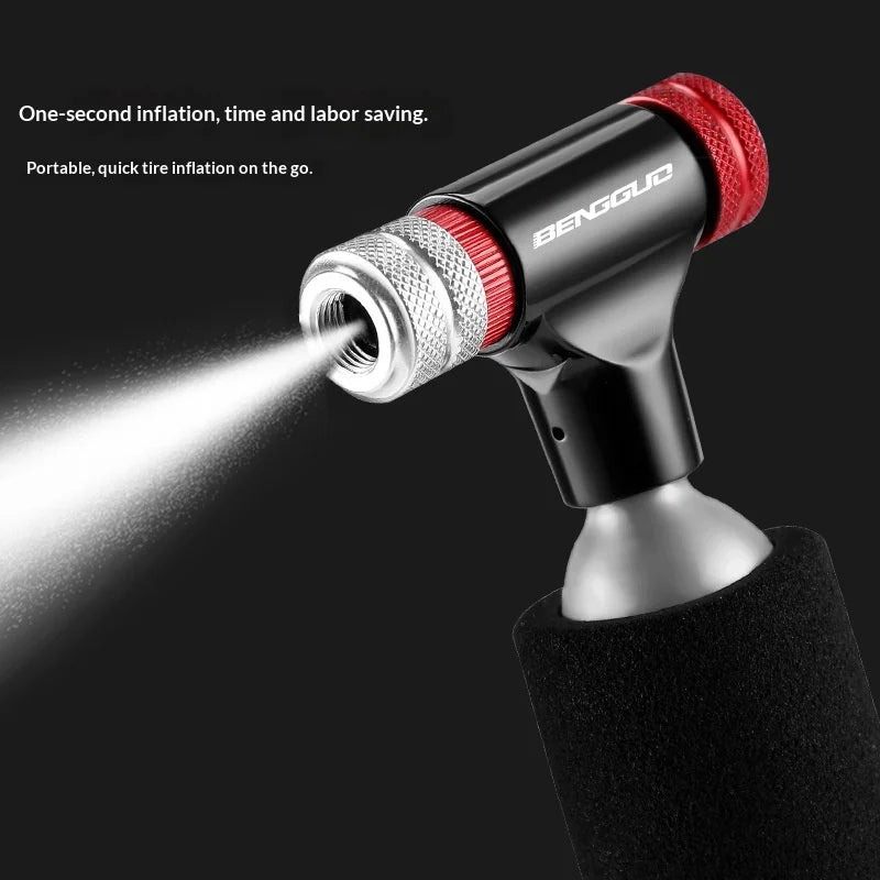 BENGGUO BG-1627 Bicycle CO2 Cylinder Inflator Adapter Aluminum Alloy Presta / Schrader Valve Air Pump Nozzle for Road / Mountain Bikes - Black - 2