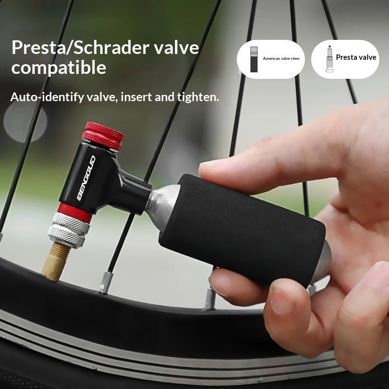 BENGGUO BG-1627 Bicycle CO2 Cylinder Inflator Adapter Aluminum Alloy Presta / Schrader Valve Air Pump Nozzle for Road / Mountain Bikes - Black - 3