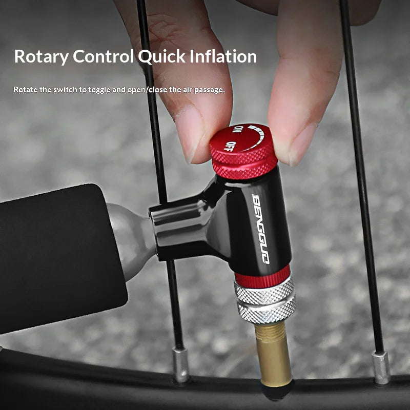 BENGGUO BG-1627 Bicycle CO2 Cylinder Inflator Adapter Aluminum Alloy Presta / Schrader Valve Air Pump Nozzle for Road / Mountain Bikes - Black - 4