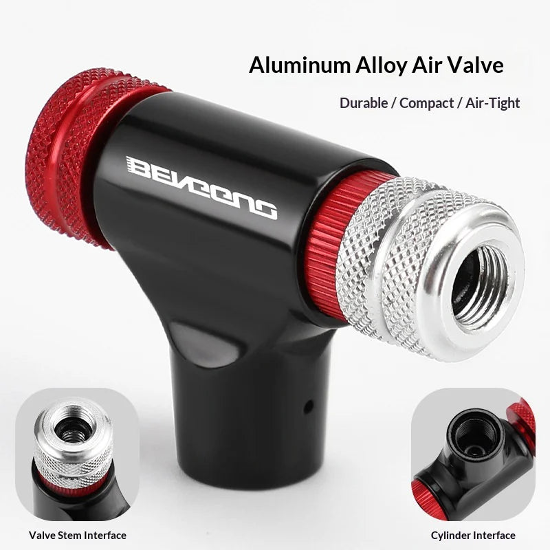 BENGGUO BG-1627 Bicycle CO2 Cylinder Inflator Adapter Aluminum Alloy Presta / Schrader Valve Air Pump Nozzle for Road / Mountain Bikes - Black - 5