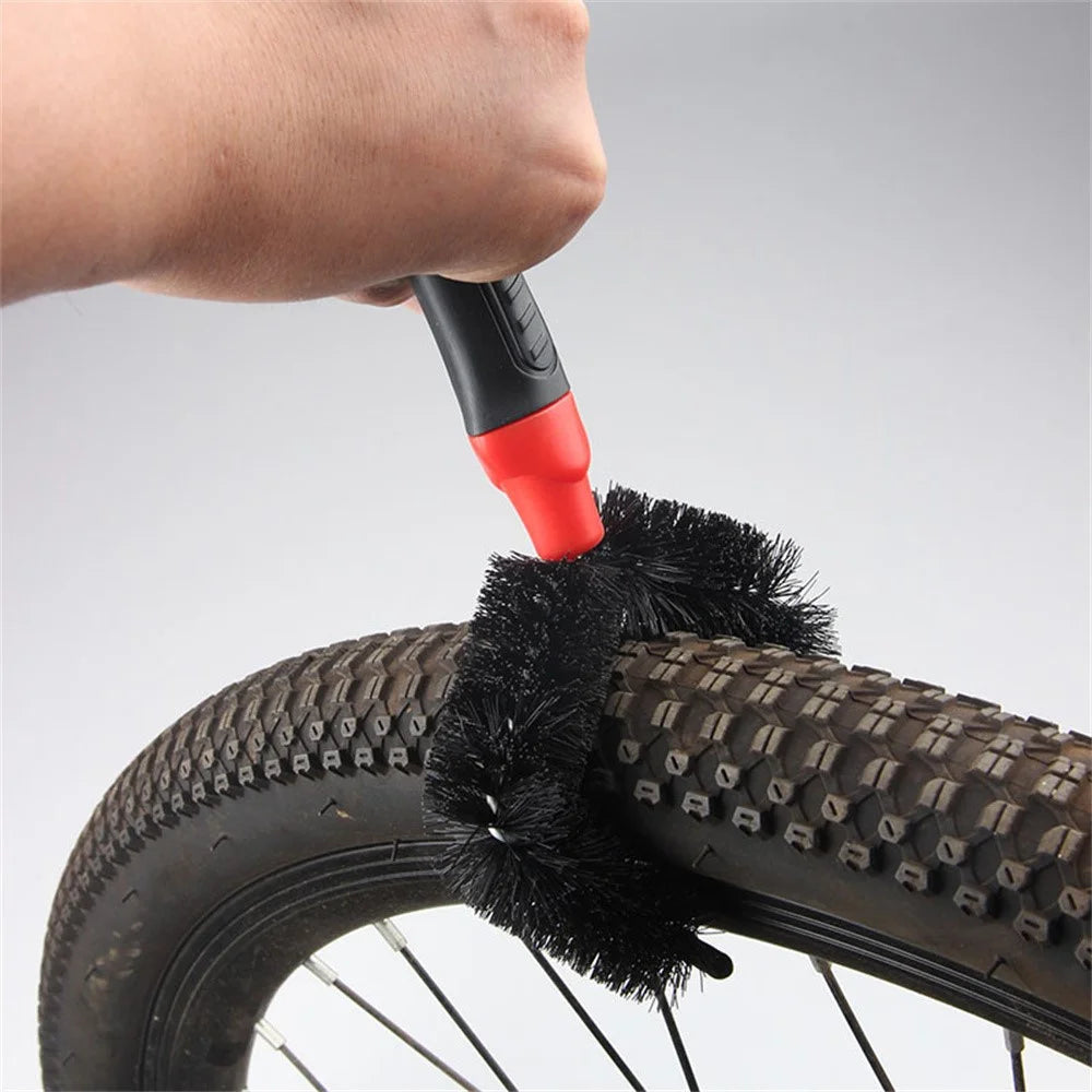 Bicycle Wheel Cleaner Brush Diamond Shape Dual Head Tire Chain Cassette Cleaning Tool 5cm Brush Head - Black - 5