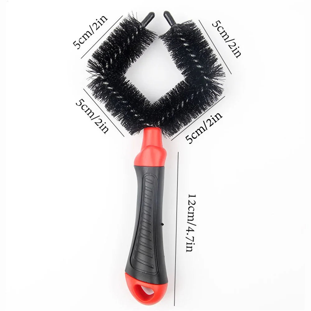 Bicycle Wheel Cleaner Brush Diamond Shape Dual Head Tire Chain Cassette Cleaning Tool 5cm Brush Head - Black - 7