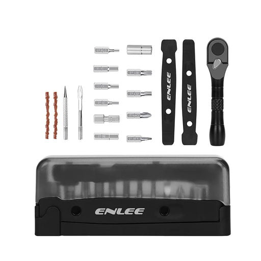 ENLEE Multifunctional Bike Repair Ratchet Wrench Set Portable Tire Maintenance Tool with Flip-top Storage Box - Black - 1
