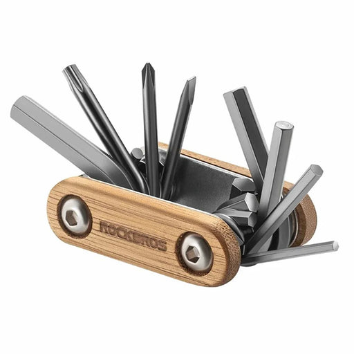 ROCKBROS Bike Multitool Bike Tool Kit 8 in 1 Steel Wood Bicycle Tool Survival Gear - 1