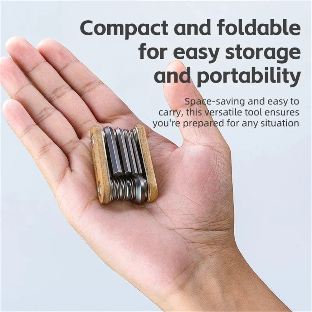 ROCKBROS Bike Multitool Bike Tool Kit 8 in 1 Steel Wood Bicycle Tool Survival Gear - 4