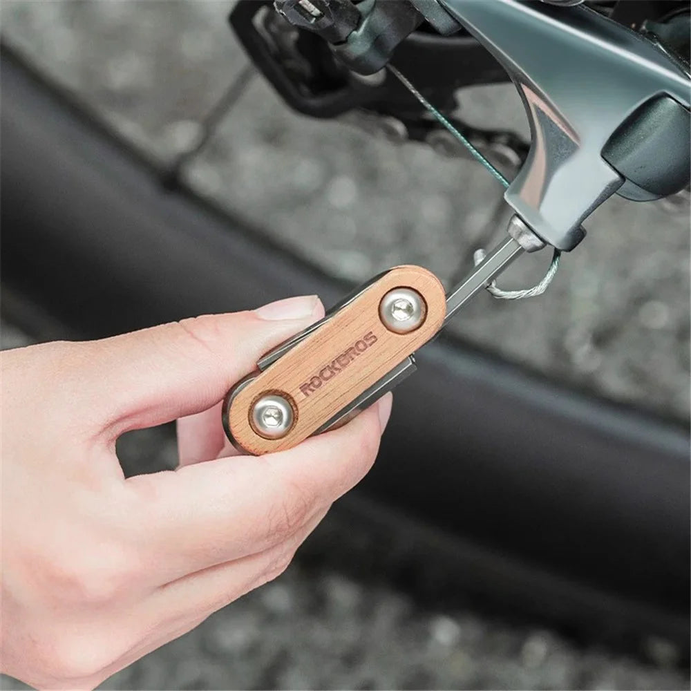 ROCKBROS Bike Multitool Bike Tool Kit 8 in 1 Steel Wood Bicycle Tool Survival Gear - 5