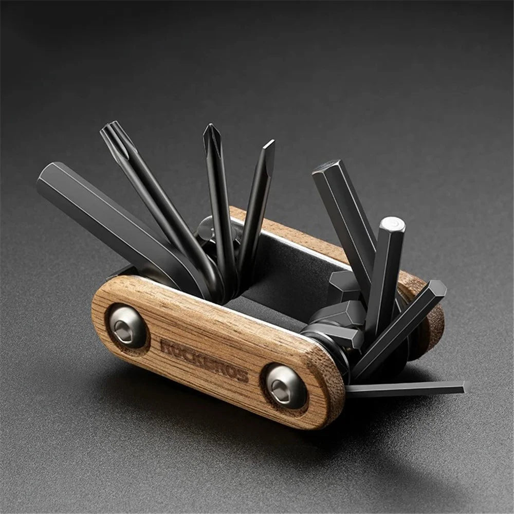 ROCKBROS Bike Multitool Bike Tool Kit 8 in 1 Steel Wood Bicycle Tool Survival Gear - 7