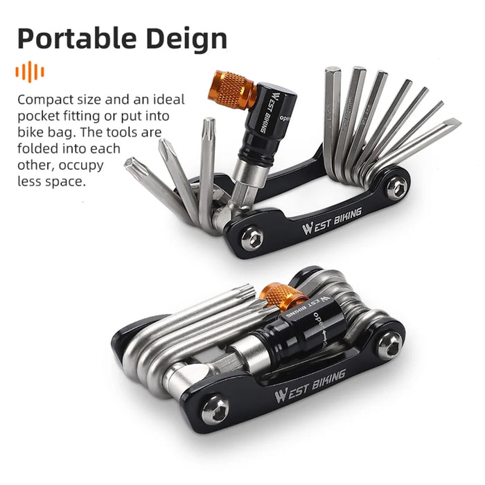 WEST BIKING YP0719349 Multifunction CRV Steel Bicycle Repair Tool CO2 Air Nozzle Screwdriver Wrench Kit - 3