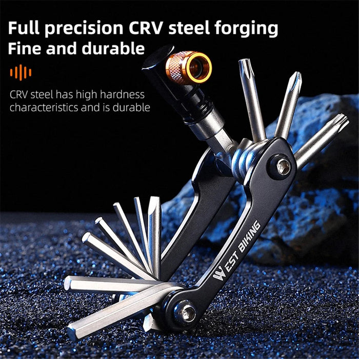 WEST BIKING YP0719349 Multifunction CRV Steel Bicycle Repair Tool CO2 Air Nozzle Screwdriver Wrench Kit - 5