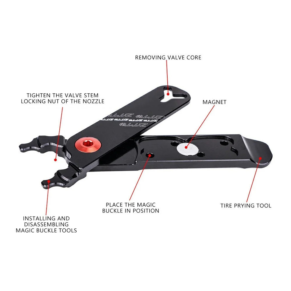 ZTTO MSKQ 4-in-1 Bicycle Chain Link Remover Aluminum Alloy Tire Prying Valve Core Removal Tool - Black - 4