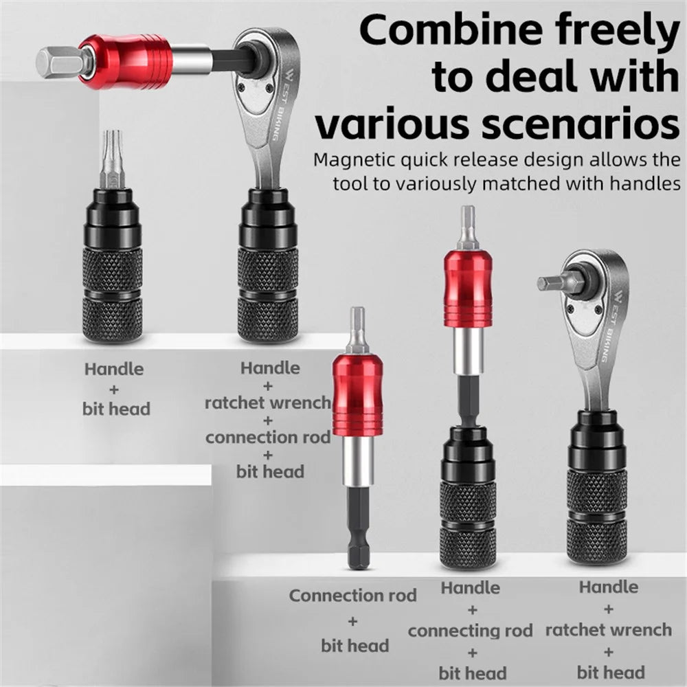 WEST BIKING YP0719355 Aluminum Alloy Ratchet Wrench Screwdriver Bit Repair Tool Kit (Advanced Version) - 7