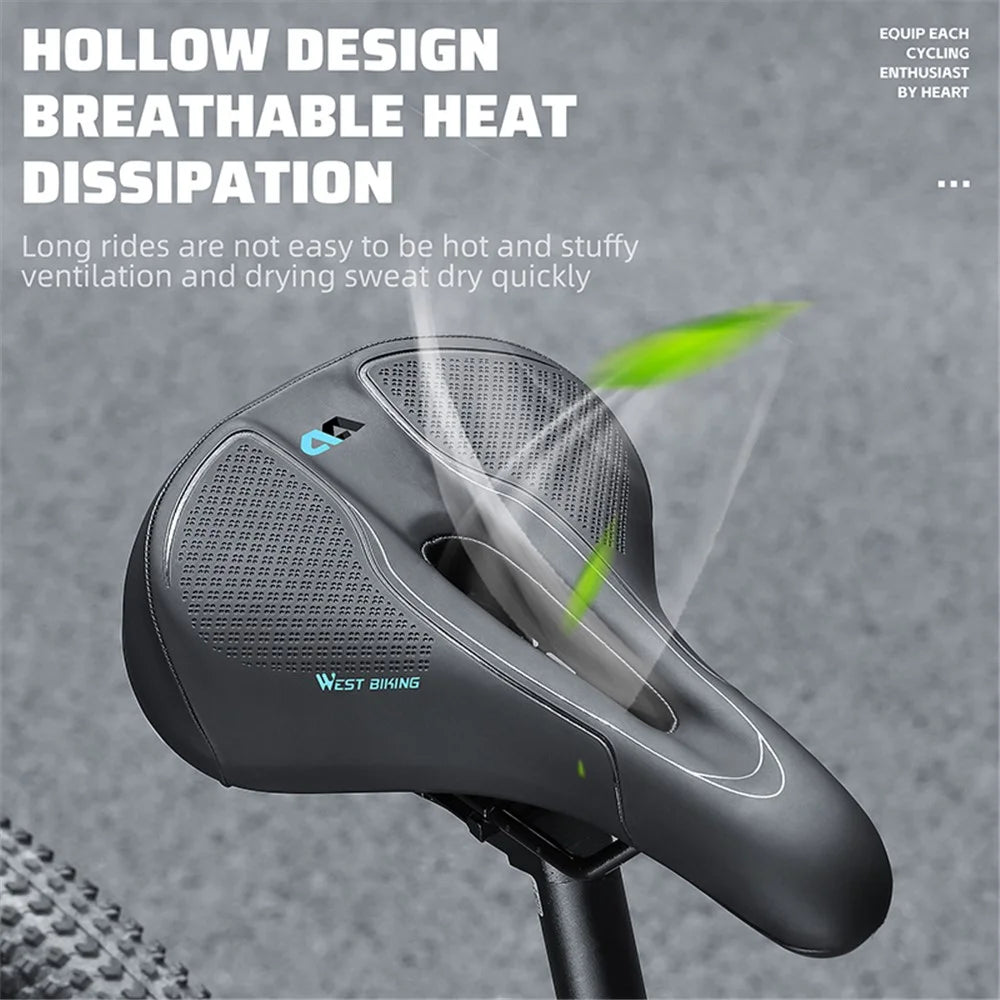 WEST BIKING YP0801208-209 Leather+Sponge Bike Saddle Hollow Breathable Bicycle Seat Cushion - Standard - 3