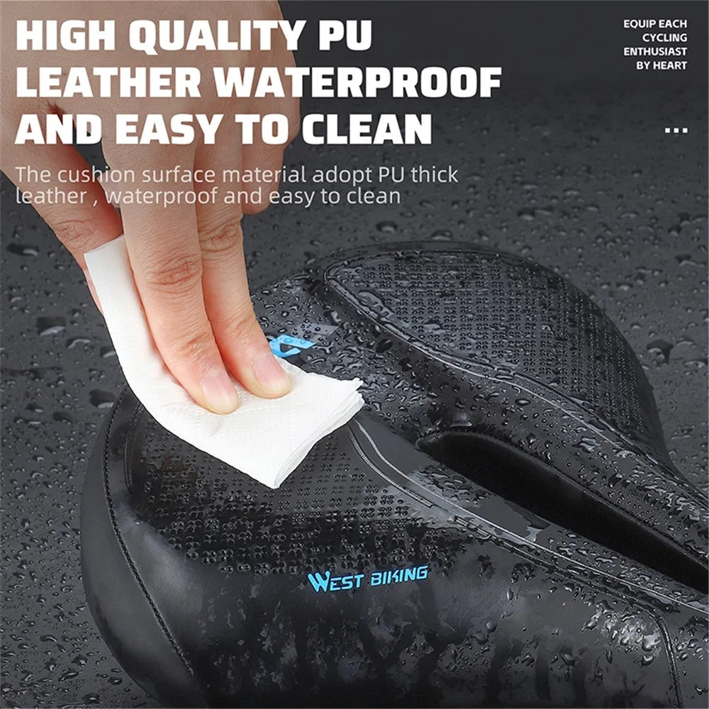 WEST BIKING YP0801208-209 Leather+Sponge Bike Saddle Hollow Breathable Bicycle Seat Cushion - Standard - 7