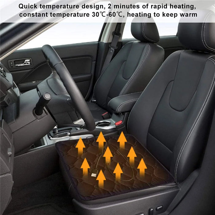 12V Mechanical Switch USB Electric Heating Car Seat Cushion Warm Winter Seat Heater Mat - Black - 2