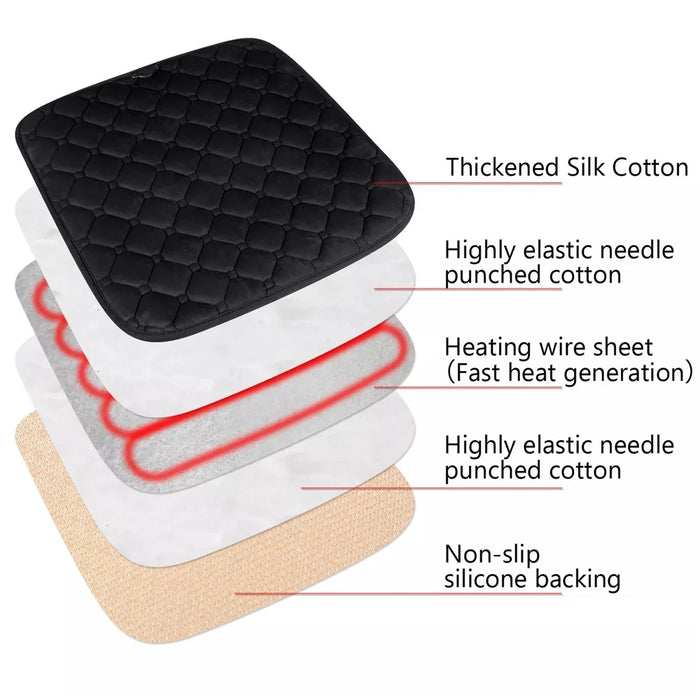12V Mechanical Switch USB Electric Heating Car Seat Cushion Warm Winter Seat Heater Mat - Black - 4