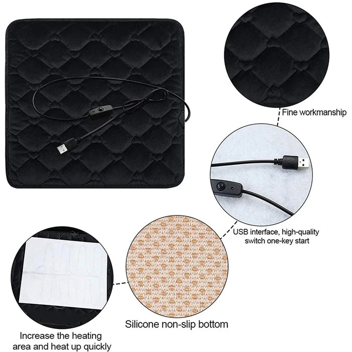 12V Mechanical Switch USB Electric Heating Car Seat Cushion Warm Winter Seat Heater Mat - Black - 5