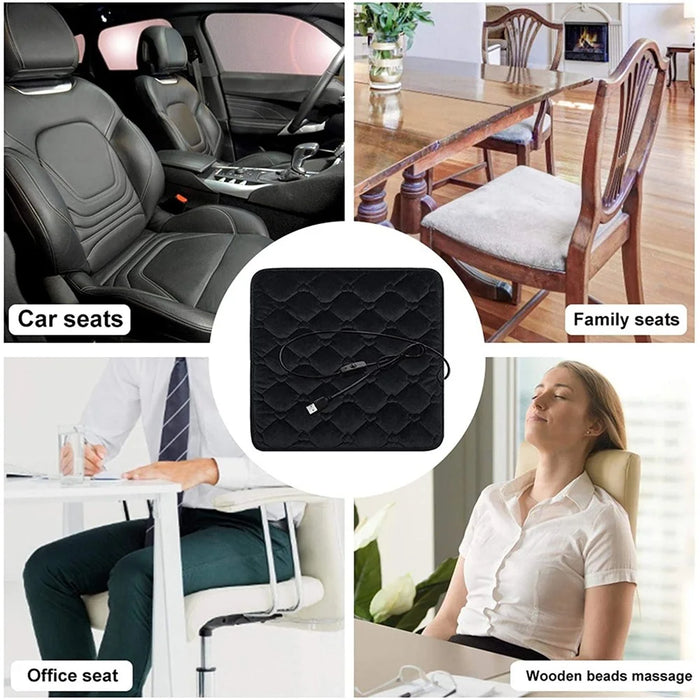 12V Mechanical Switch USB Electric Heating Car Seat Cushion Warm Winter Seat Heater Mat - Black - 6