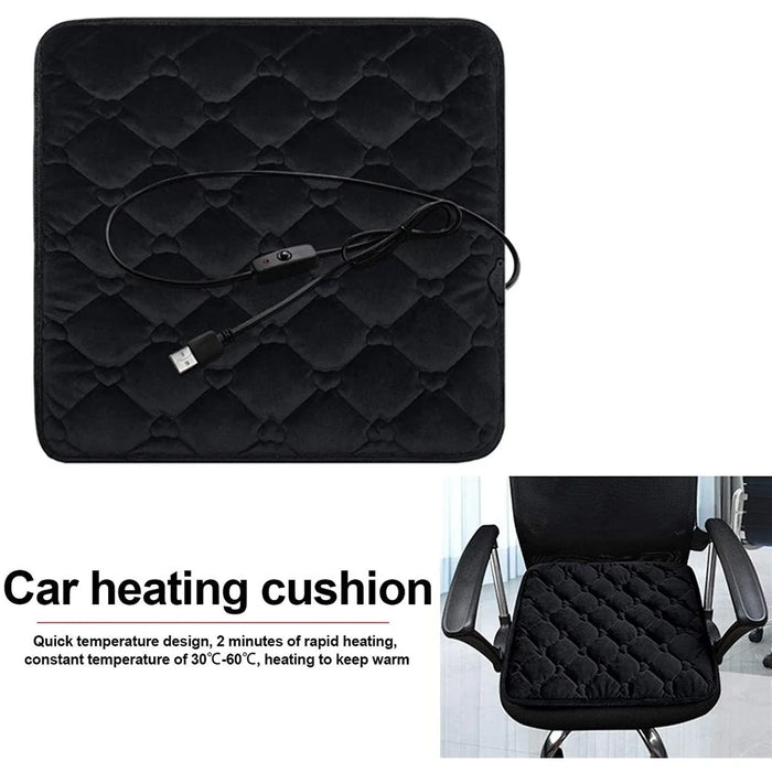 12V Mechanical Switch USB Electric Heating Car Seat Cushion Warm Winter Seat Heater Mat - Black - 7