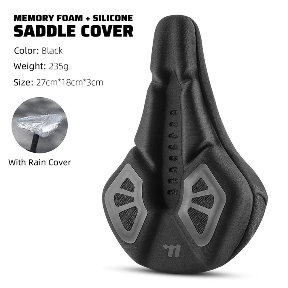 WEST BIKING YP0801221 Bike Saddle Cover Memory Foam + Silicone Breathable Bicycle Seat Cushion - Black - 6