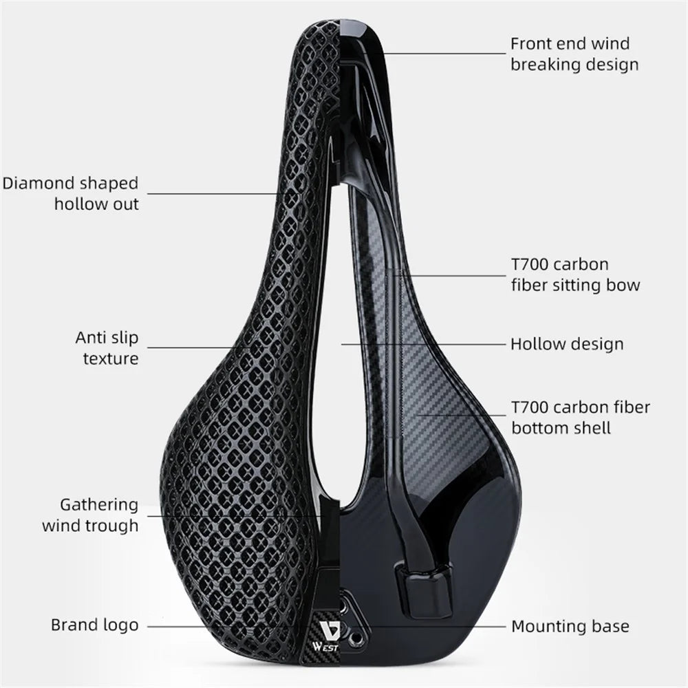 WEST BIKING YP0801226 3D Printing Women Cycling Bike Saddle Carbon Fiber Breathable Bicycle Seat - 7