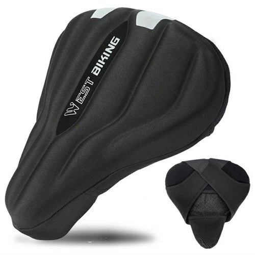 WEST BIKING YP0801232 Bike Saddle Cover Widen Thicken Shock Absorption Bicycle Seat Cushion, 25.5x26.5cm - Black Reflection - 1