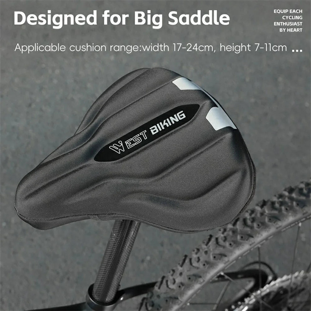 WEST BIKING YP0801232 Bike Saddle Cover Widen Thicken Shock Absorption Bicycle Seat Cushion, 25.5x26.5cm - Black Reflection - 5