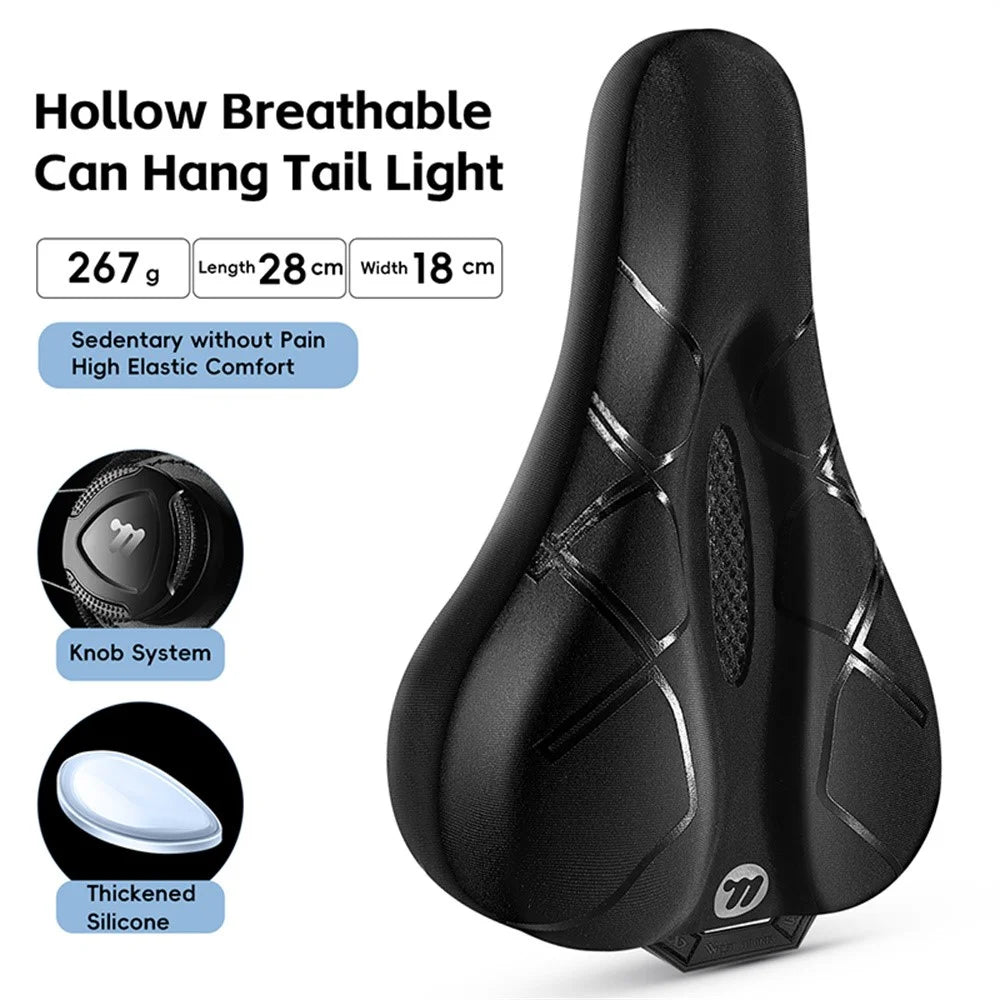 WEST BIKING Bicycle Seat Cover Silicone Memory Sponge Saddle Cushion Pad with Adjust Knob - Stripe Black - 2