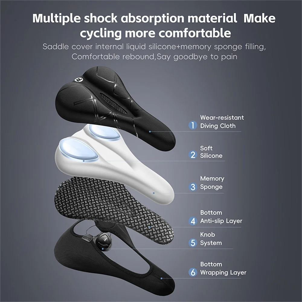 WEST BIKING Bicycle Seat Cover Silicone Memory Sponge Saddle Cushion Pad with Adjust Knob - Stripe Black - 5