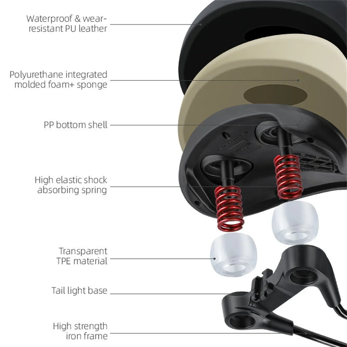 WEST BIKING Bicycle Saddle Wide Comfort Seat Shock Absorbing Spring Cushion with Taillight Mount - 4