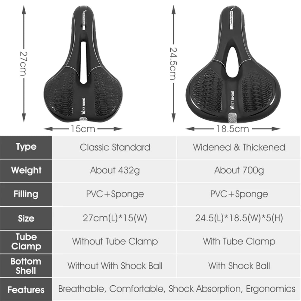 WEST BIKING Bicycle Saddle Reflective Soft PU Leather MTB Shockproof Seat Cushion - Sports Style - 6