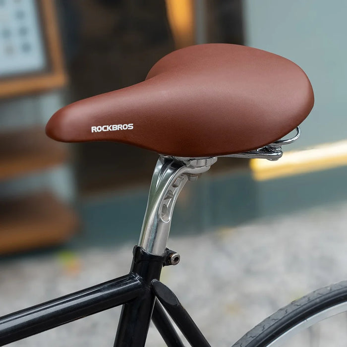 ROCKBROS Retro Bicycle Saddle Microfiber Leather Comfort Riding Shock Absorbing Spring Bike Seat - 5