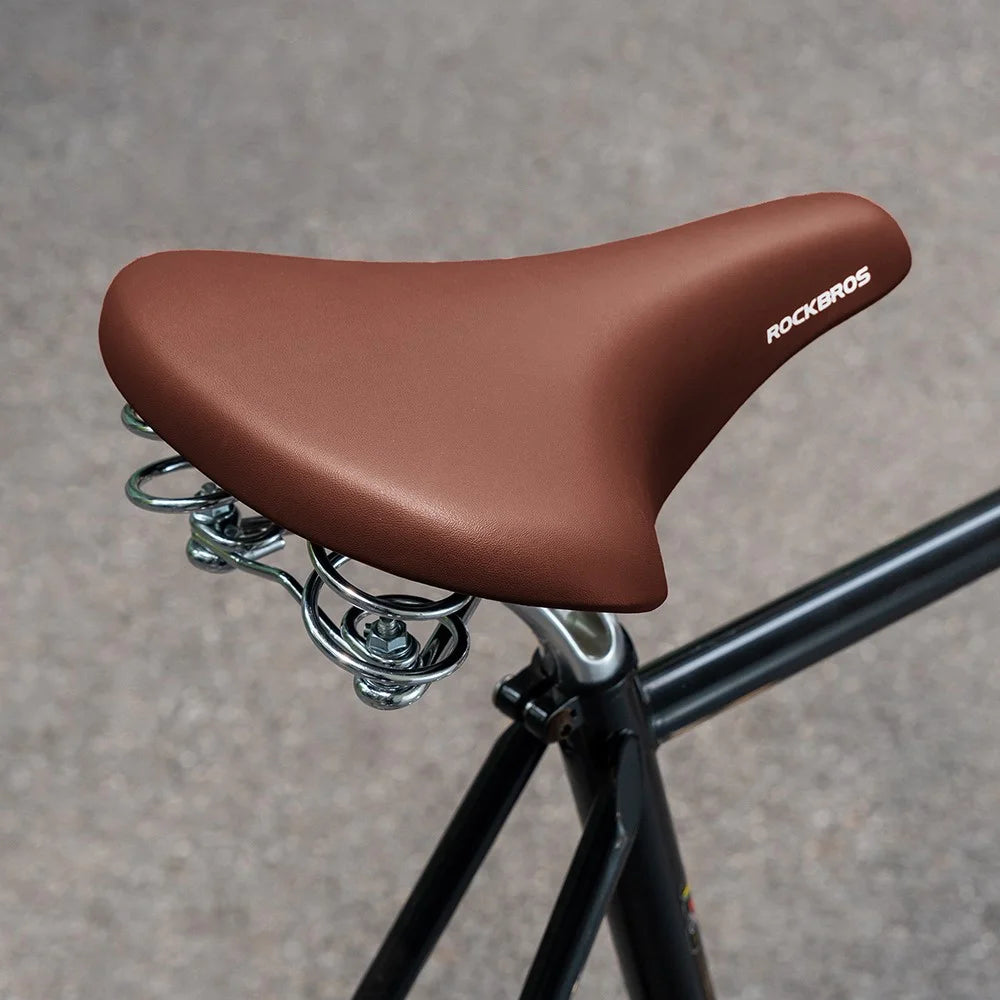 ROCKBROS Retro Bicycle Saddle Microfiber Leather Comfort Riding Shock Absorbing Spring Bike Seat - 6