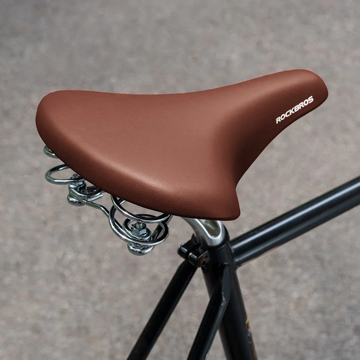 ROCKBROS Retro Bicycle Saddle Microfiber Leather Comfort Riding Shock Absorbing Spring Bike Seat - 6