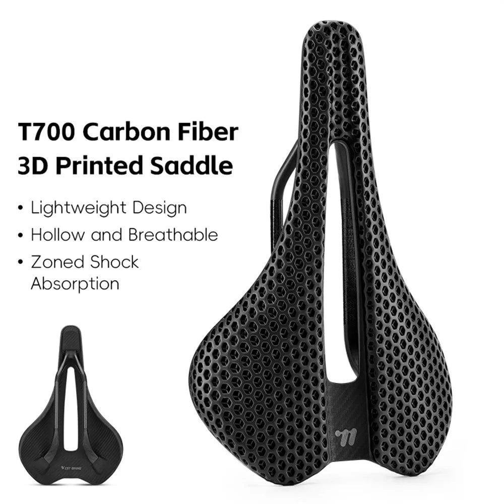 WEST BIKING YP0801250 3D Printed PU Bike Saddle Carbon Fiber Bike Seat Cushion for Road MTB Bikes, 240 x 150mm - 3