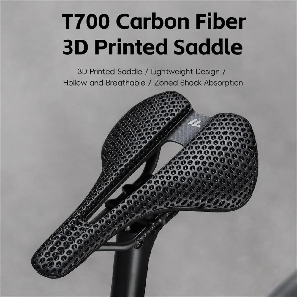 WEST BIKING YP0801250 3D Printed PU Bike Saddle Carbon Fiber Bike Seat Cushion for Road MTB Bikes, 240 x 150mm - 4