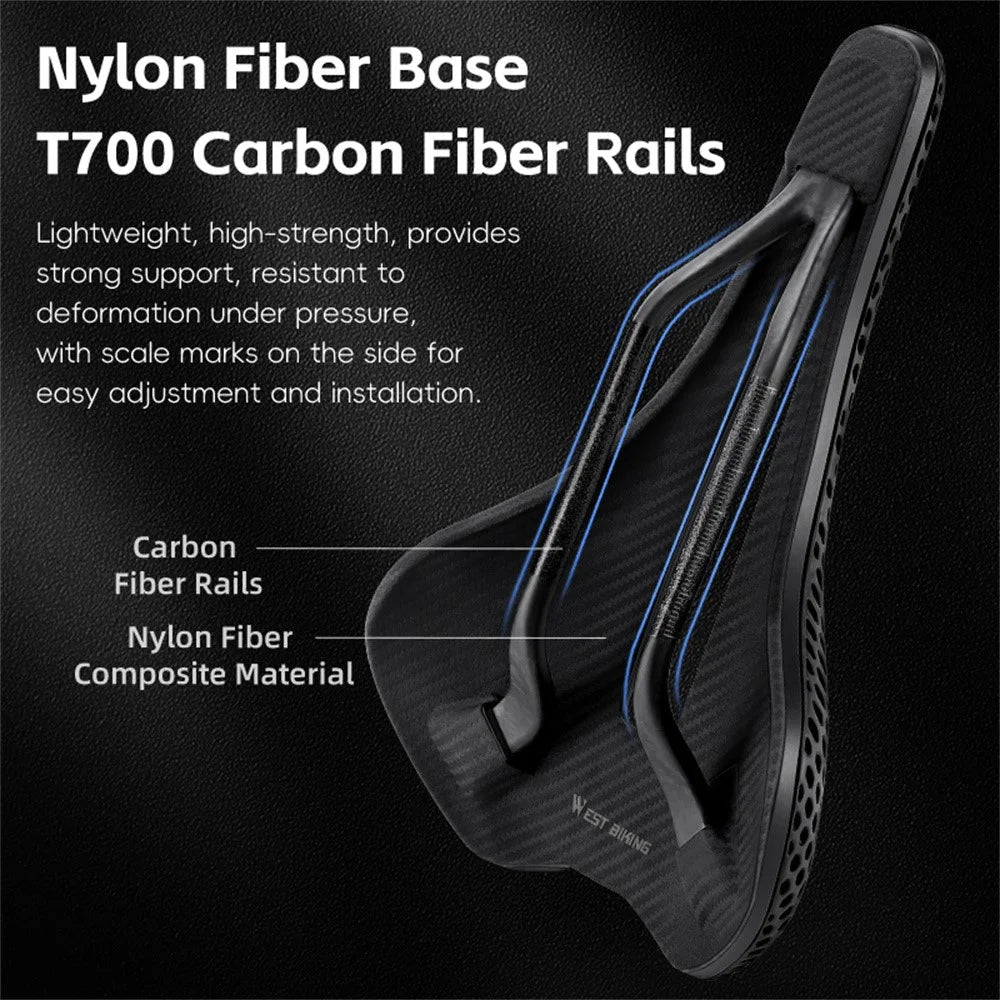 WEST BIKING YP0801250 3D Printed PU Bike Saddle Carbon Fiber Bike Seat Cushion for Road MTB Bikes, 240 x 150mm - 7